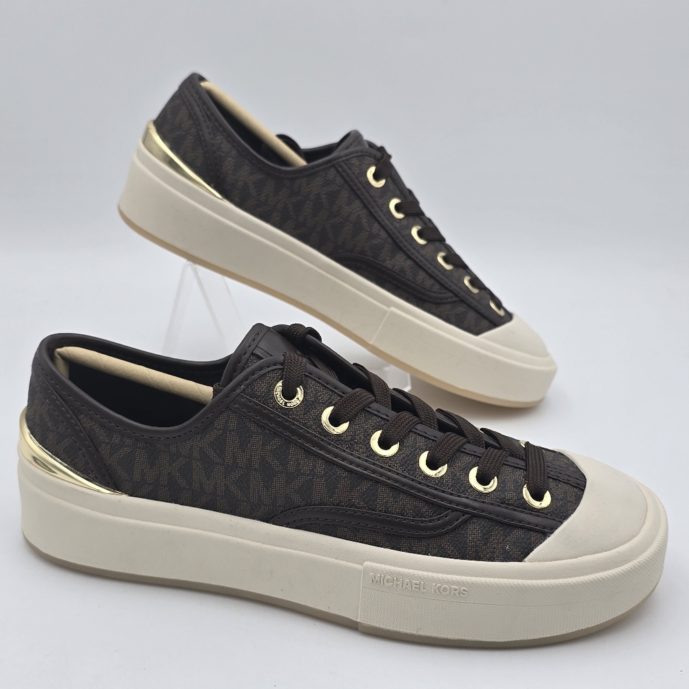 NWOT Michael Kors Jude Signature Logo Sneakers, Brown, Women's 6M